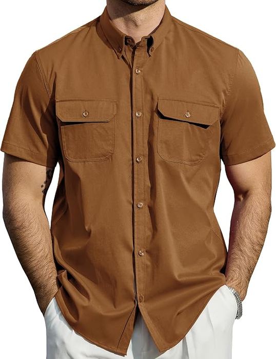 Brown button-down work shirt