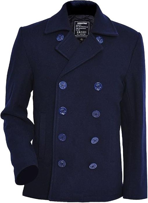 Navy Woolen Double-Breasted Coat